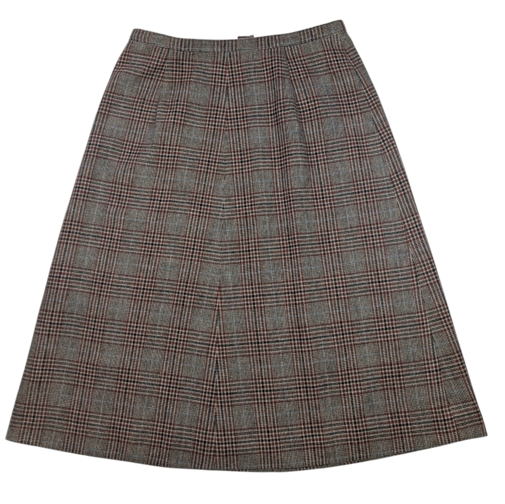 Vintage Pendleton wool, brown plaid, zip up pencil skirt. Size 16.